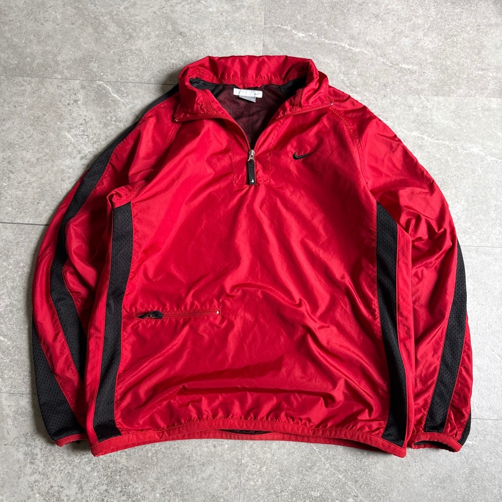 Vintage Nike Red Black Quarter Zip Windbreaker Large